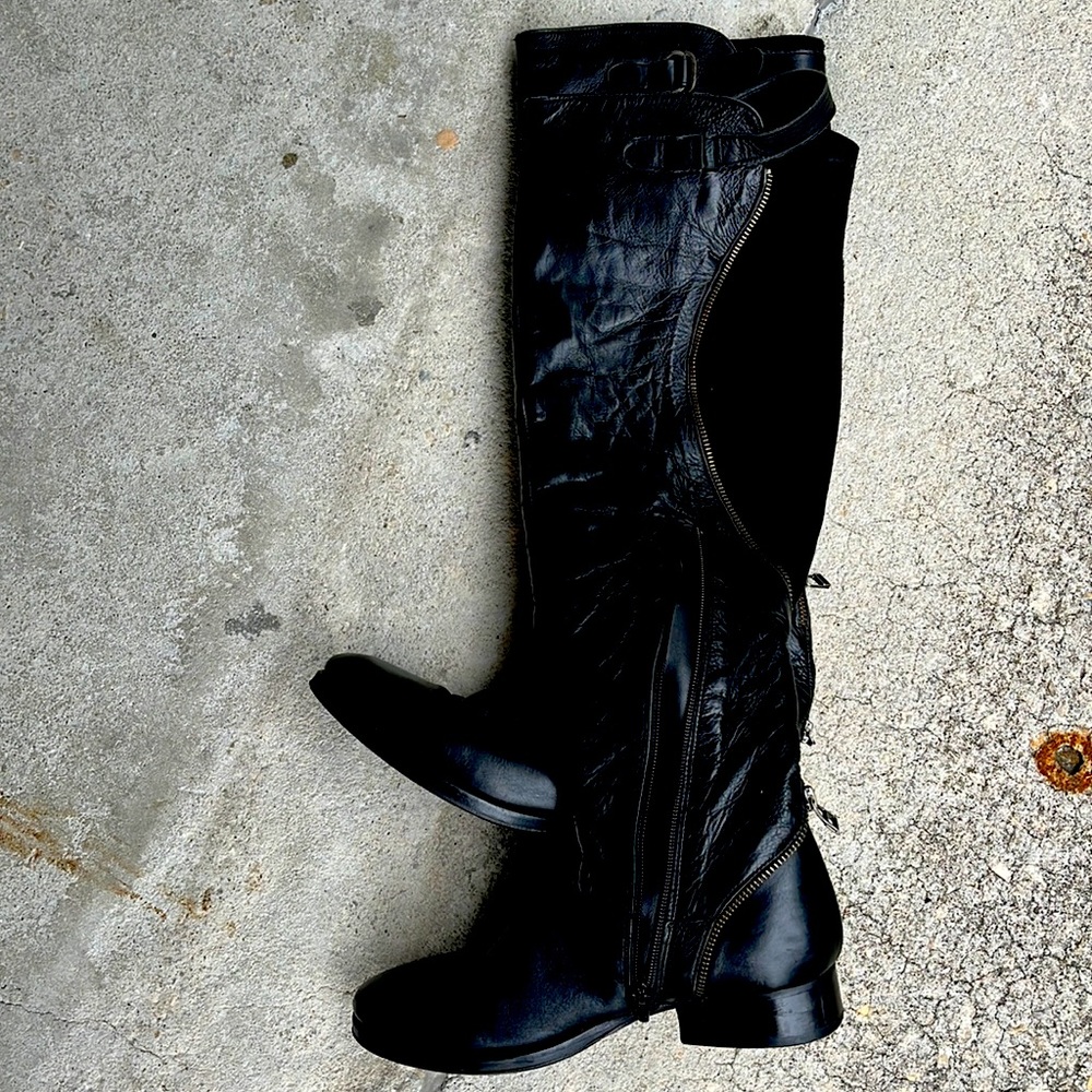 Black suede and leather over knee boots